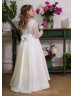 Long Sleeves Ivory Lace Satin Flower Girl Dress